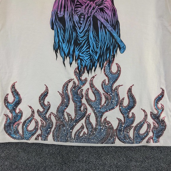 GFTD Los Angeles Mens Anarchy Grim Reaper Graphic T-Shirt White M Rhinestone - Picture 3 of 16